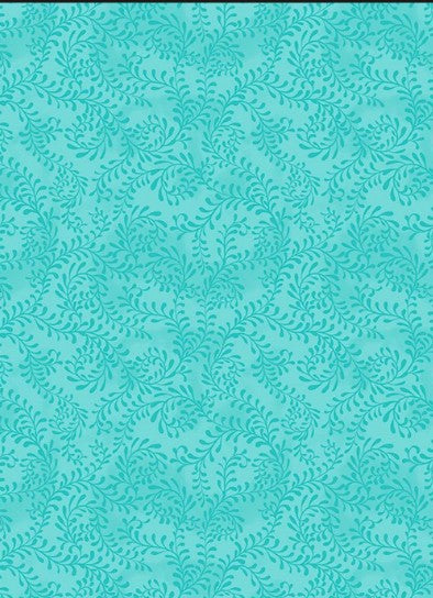 108 inch Swirling Leaves Aqua