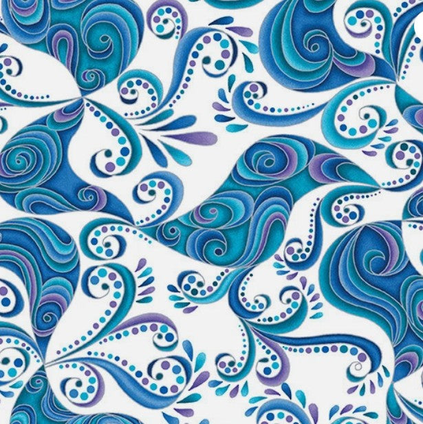 Benartex Jazzy Swirls White Multi fabric bolt