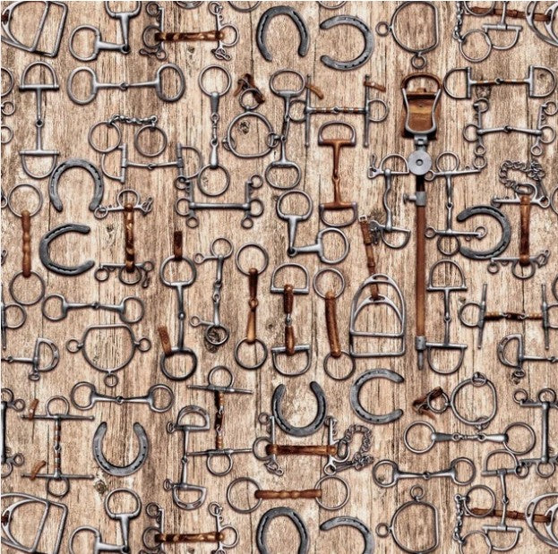 Blank Quilting Stirrups, Bits, and Horseshoes in Tan