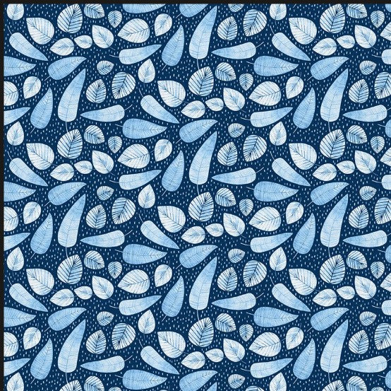 Counting Sheep Leaves Blue on Dark Blue fabric bolt