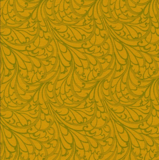 Figo Fancy Swirls Olive fabric bolt displayed on a flat surface