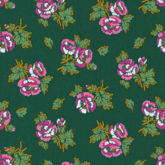 Figo Teal Roses fabric bolt featuring vibrant teal roses
