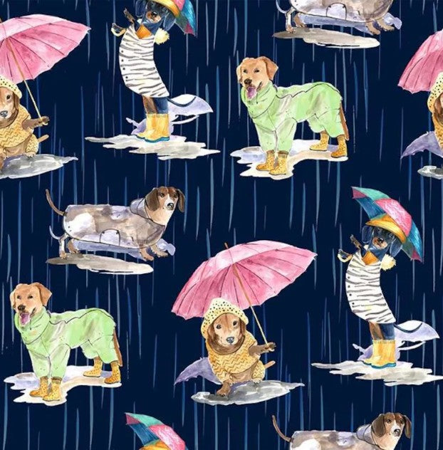 Michael Miller Dogs In The Rain Blue