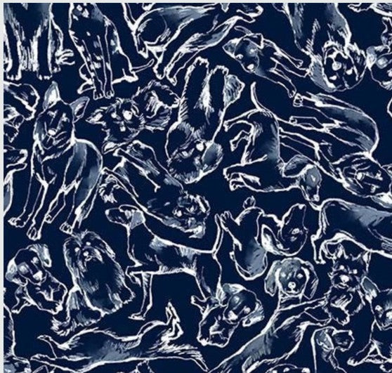 Michael Miller Lounging Dogs Blue