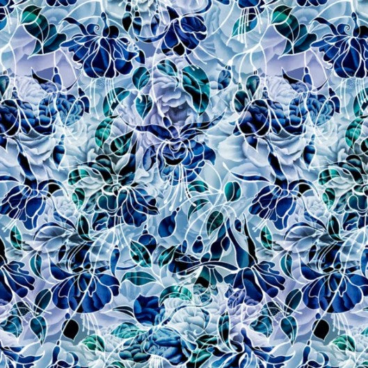 P&B Allover Graphic Floral Blues 108 inches