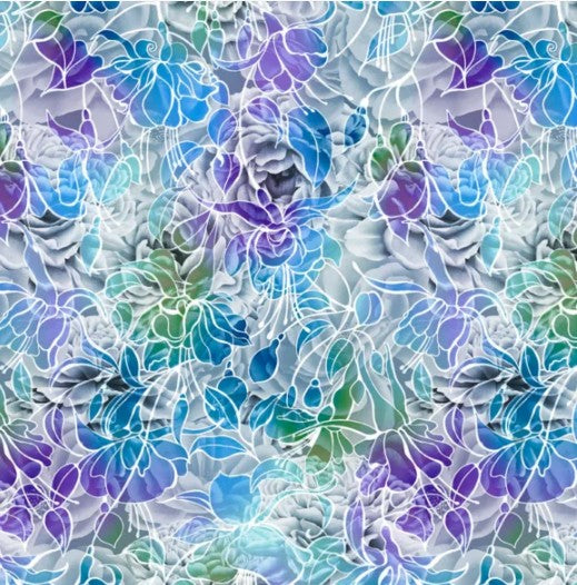 Petal Play Allover Graphic Floral Aqua Purple 108 inches