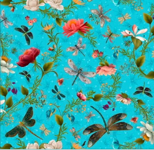 QT Dragonfly Gardens Teal Multi