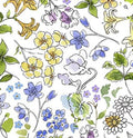 QT Drawn To Birds White Purple Floral