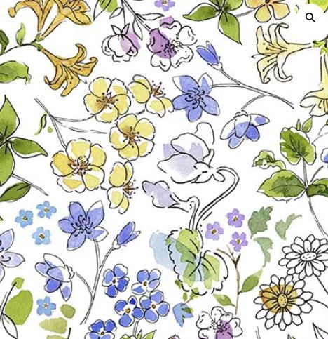 QT Drawn To Birds White Purple Floral