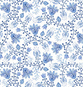 Wilmington Blooming Blue White Floral Vines