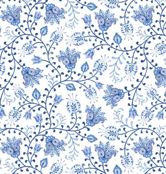 Wilmington Blooming Blue White Floral Vines