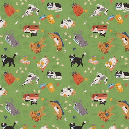 Paintbrush Fabrics Here Kitty Toss Green