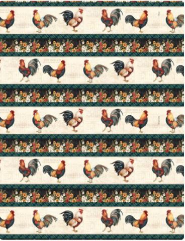 Garden Gate Roosters Border Print